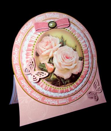Pink Rose Happy Birthday 8in Round Ruffle Mini Card Kit by Dianne Jackson