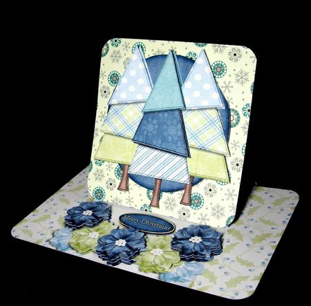 Easelcard Poinsettia Blue Green Christmas Trees 658 by Dianne Jackson