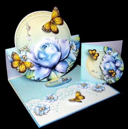 Rounded Easel Card Blue Roses 744 by Dianne Jackson