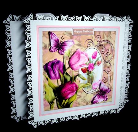 Tulips and Butterfly 7x7 Card with Decoupage by Dianne Jackson