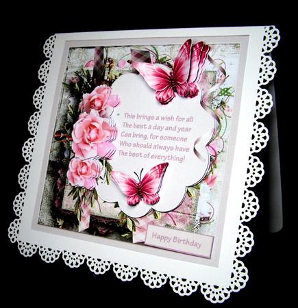 Pink Rose 7x7 Card with Verse and Decoupage by Dianne Jackson