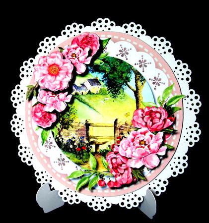 Lovely Plate and Stand with Pink Peonies  by Dianne Jackson