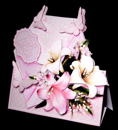 Envelope Triang Base Pink & White Lilies & Butterflies Kit by Dianne Jackson