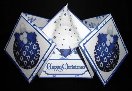 Christmas Tree in Blue Double Diamond Fold Card by Dianne Jackson