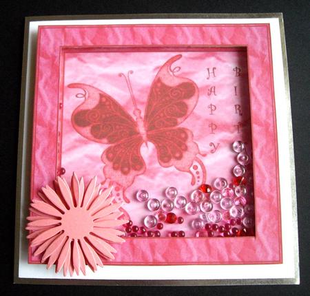 Butterfly Shaker Card (pinks) by Dianne Jackson