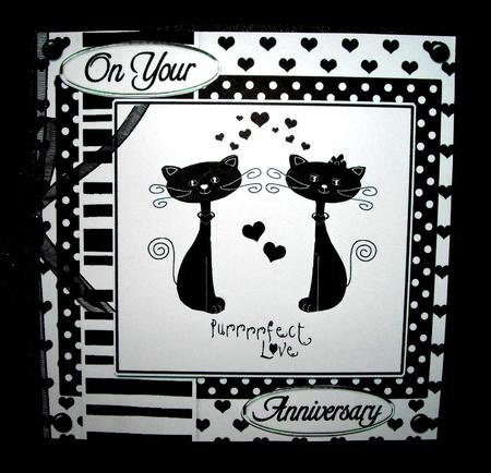 Kool Kats Purrfect Love Monochrome Quick Card with Decoupage by Dianne Jackson