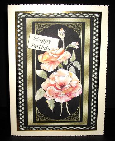 Elegant Rose Black and Gold Decoupage Card by Dianne Jackson