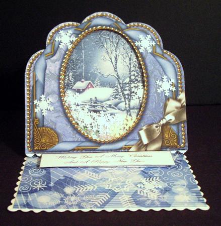 Blue Winter Walk Ornate Scalloped Card Front and Frame by Dianne Jackson