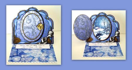 Blue Winter Walk Ornate Scalloped Picture and Locket by Dianne Jackson