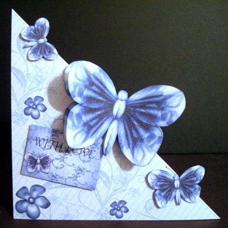 Blue Butterfies Diagonal Over the Edge Card by Dianne Jackson