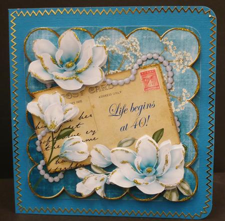 Teal Magnolia Life Begins at 40! 8in Xtreme Decoupage Kit by Di Simpson