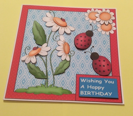 Daisy and Ladybird Card Front by Donna Girling