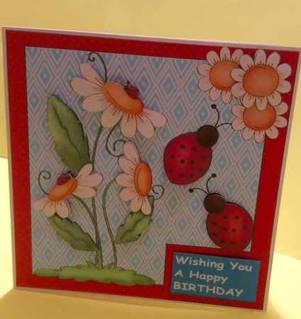 Daisy and Ladybird Card Front by Donna Girling