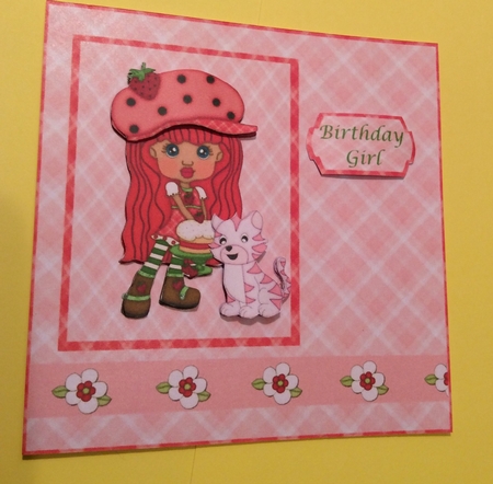 6 x 6 card front pink strawberry girl by Donna Girling