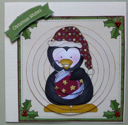 Christmas Penguin & Ornament Circle Pyramid Decoupage by Donna Ritchie