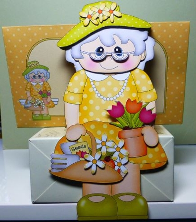 3D on the Shelf Card Kit - Gardening Old Lady Agnes by Donna Ritchie