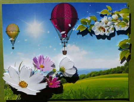 Summer Lazy Daisy Hot Air Balloon Flight + Decoupage by Donna Ritchie