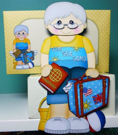3D On the Shelf Card Kit - Old Man Jet Setter Monroe is off on Holiday by Donna Ritchie