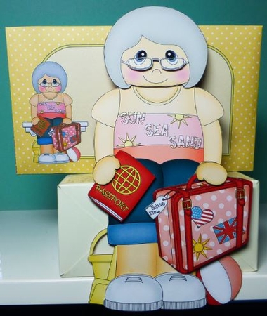 3D On the Shelf Card Kit - Old Lady Jet Setter Betsey is off on Holiday by Donna Ritchie