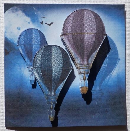 Hot Air Balloons - Moonlight Balloon Flight 2 - 3D Decoupage + Insert & Tag by Donna Ritchie