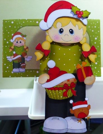 3D Christmas On the Shelf Card Kit - Cute Christmas Girl has a Fesive Cupcake by Donna Ritchie