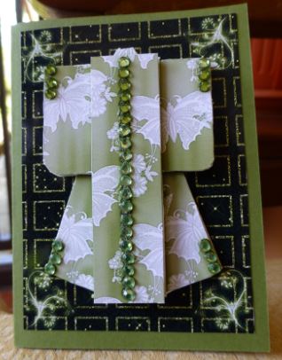 A6 Sparkling Night Kimono Card in Green Decoupage by Donna Ritchie