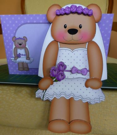 3D on the Shelf Card Kit - Wedding Bride Livvy Bear by Donna Ritchie