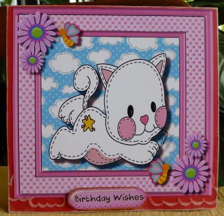 Lovely Stitched Cat in the Clouds by Donna Ritchie