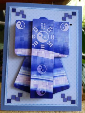 A6 Yingyang Dreams Kimono Card in Blue Decoupage by Donna Ritchie