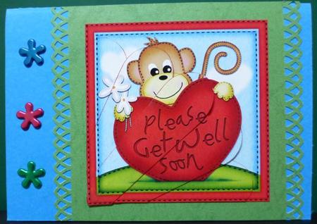 Chunky Monkey Get Well Heart Fan Pyramage Topper by Donna Ritchie