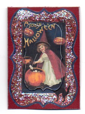 Vintage Halloween Girl Bracket Card Front by Donna Ritchie