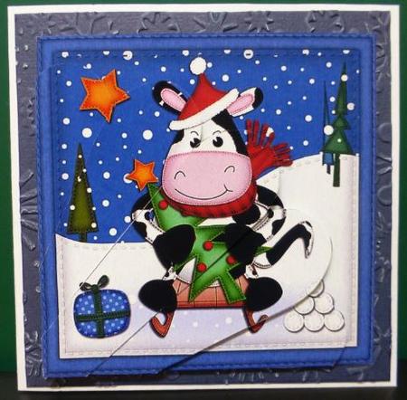 Xmas Milly Moo Cow Fan Pyramage Topper by Donna Ritchie