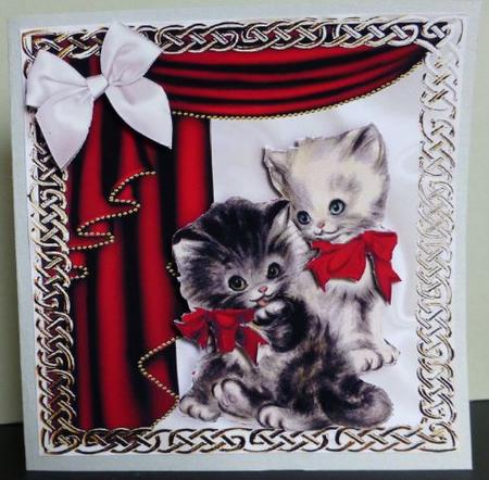Vintage Kittens in Red Ornate Frame with Drapes by Donna Ritchie