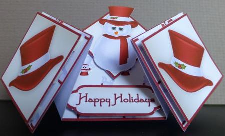 Jolly Snowman in Red Double Diamond Fold Card by Donna Ritchie