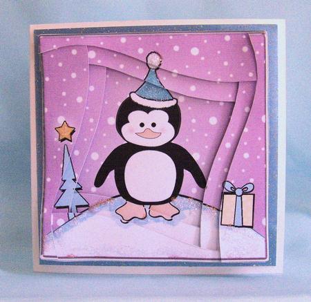 Cute Xmas Penguin Quick Card with Wavy Spiral Side Stacker by Donna Ratcliff