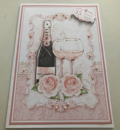 CHAMPAGNE CELEBRATIONS CORAL A5 Decoupage & Insert by Doreen Bell
