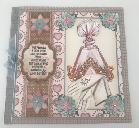 Perfume and gloves card front by Doreen Bell