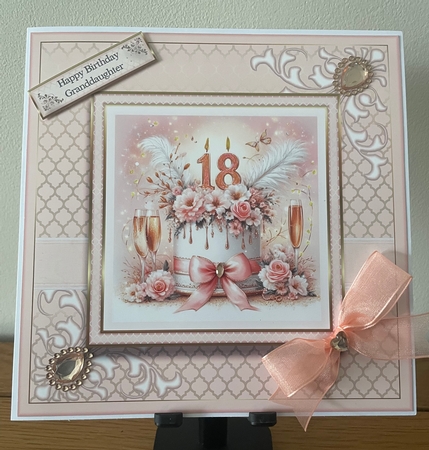 8x8 18th Birthday (Peach) T1 Card Front with Sentiments  by Doreen Bell