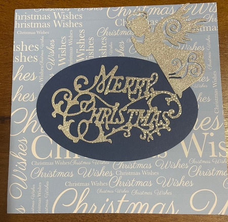 Christmas Wishes Word Backing Paper on Medium Blue Background by Doreen Bell