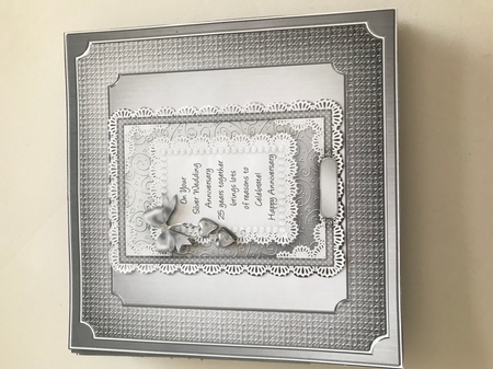 A5 Silver Wedding Lace and Pearls Quick Card with Pyramage by Doreen Bell