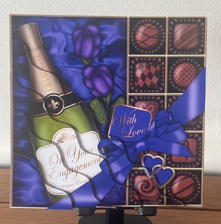 Engagement Champers Chocs N Roses Wavy Corner Side Stacker by Doreen Bell