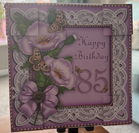 Lilac Poppy Butterfly 85th Birthday 8in Picture Topper by Doreen Bell