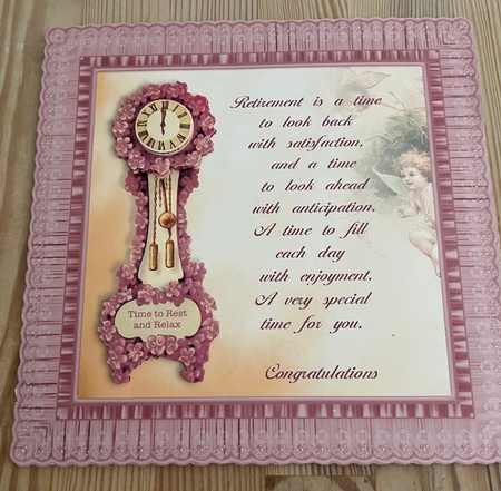 Retirement Clock 8 x 8 Card Front by Doreen Bell