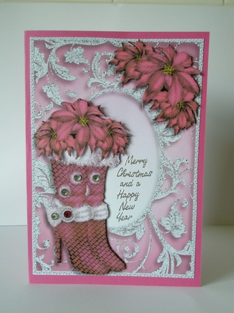 Girly Pink Christmas - Bling Boots & Poinsettias by Doreen Bell