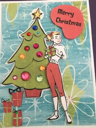 Retro Teenage Girl Christmas Card by Doreen Bell