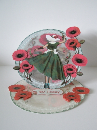 1950's Red Poppies Lady Round Easel Card Mini Kit by Doreen Bell