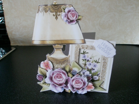 Pretty Things Shaped Card Mini-kit - Lamp & Lilac Roses by Doreen Bell