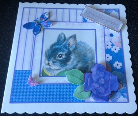 8x8 Cute Rabbit with Roses and Butterflies Decoupage by Doreen Bell