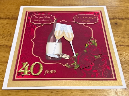 Ruby Anniversary Card with Red Roses and Champagne Toast by Doreen Bell