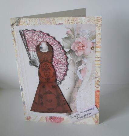 Crimson Elegant Gown & Fan on Shabby Chic Background by Doreen Bell